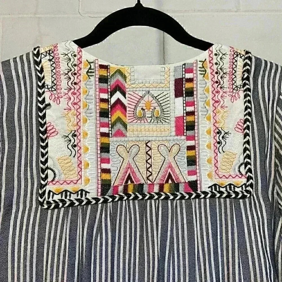 Philosophy Republic Womens Tunic Dress MEDIUM Embroidered Tassel Stripe Bohemian - Picture 5 of 9